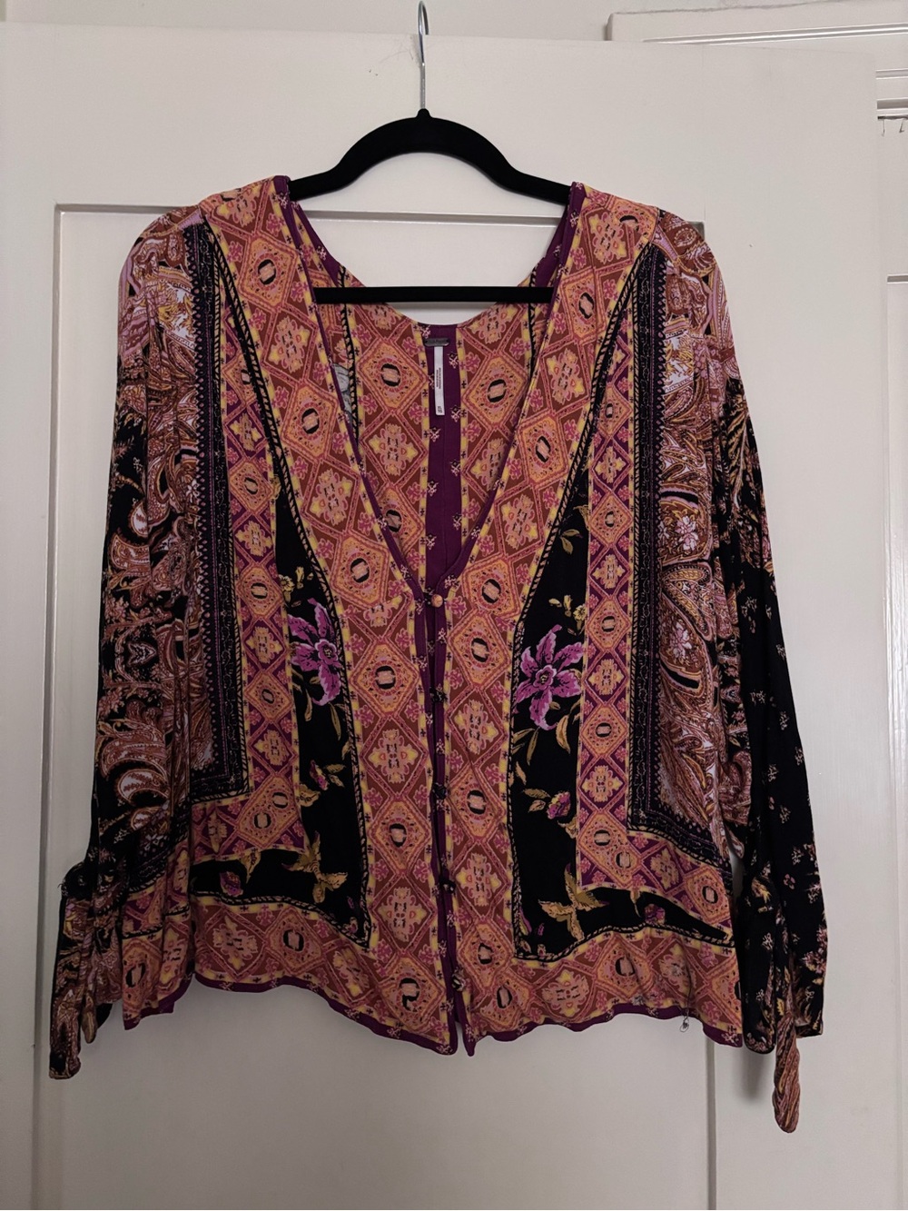 Free People Purple and Black Boho Zip-Front Tunic